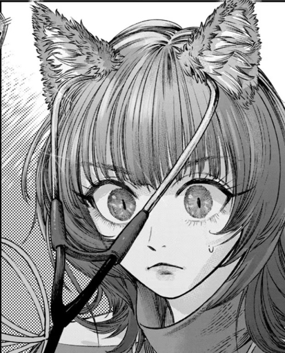 A girl with cat ears on top of her head using a stethoscope. The stethoscope drapes in front of her face due to not heing designed for cat ears.
